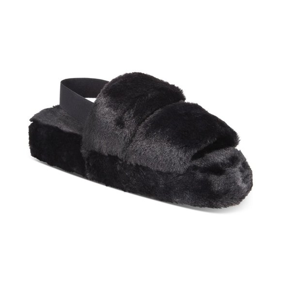 JENNI Women's Plush Faux Fur Slide Boxed Slippers - Black - Picture 1 of 5